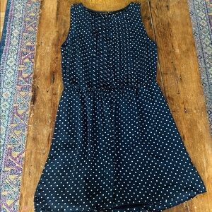 Zara Navy Blue & White Polka Dot Sheer Sleeveless Mini Dress | Size Small